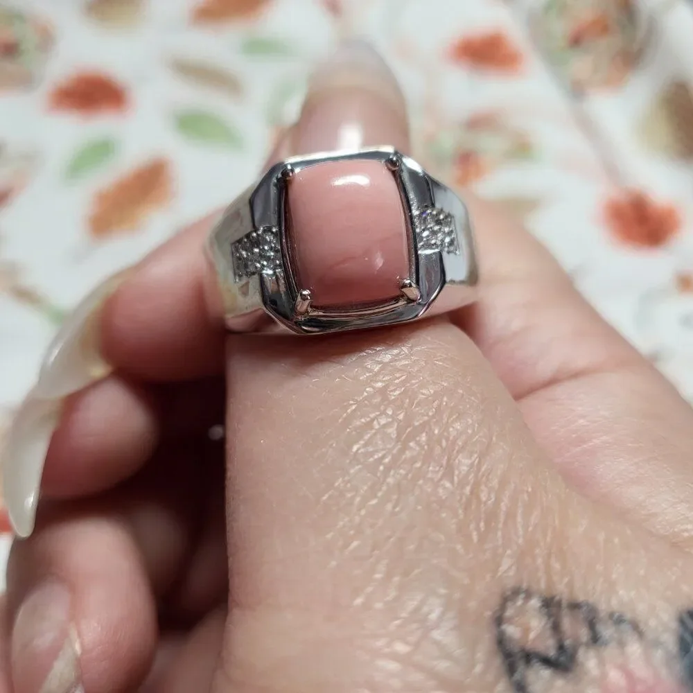 Oregon Peach Opal & White Zircon Mens Ring